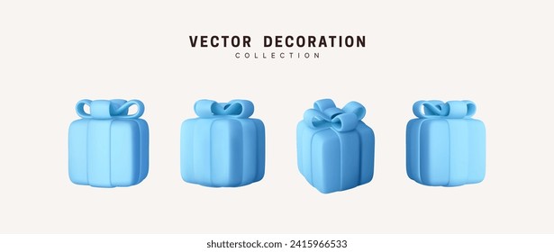 Set of realistic 3d gifts box. Holiday decoration presents. Festive gift surprise. Decor Isolated boxes. Vector illustration