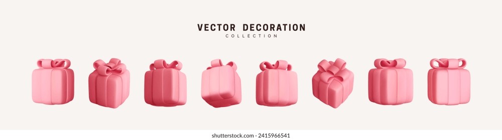 Set of realistic 3d gifts box. Holiday decoration presents. Festive gift surprise. Decor Isolated boxes. Vector illustration