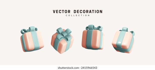 Set of realistic 3d gifts box. Holiday decoration presents. Festive gift surprise. Decor Isolated boxes. Vector illustration