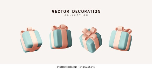 Set von realistischen 3D Geschenkbox. Feiertagsdekoration präsentiert sich. Feierliche Geschenküberraschung. Dekor Einzelne Kisten. Vektorgrafik