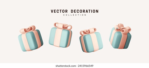 Set of realistic 3d gifts box. Holiday decoration presents. Festive gift surprise. Decor Isolated boxes. Vector illustration