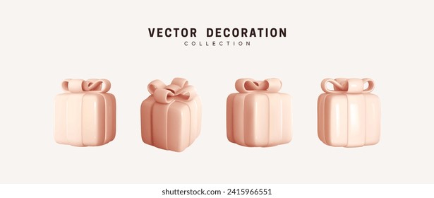 Juego de realistas cajas de regalos 3d. La decoración de vacaciones es un regalo. Sorpresa de regalo festivo. Decoración Cajas aisladas. Ilustración del vector