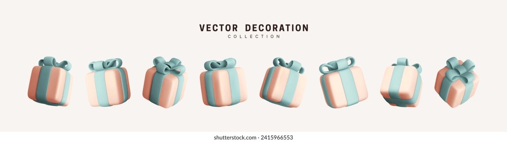 Set of realistic 3d gifts box. Holiday decoration presents. Festive gift surprise. Decor Isolated boxes. Vector illustration