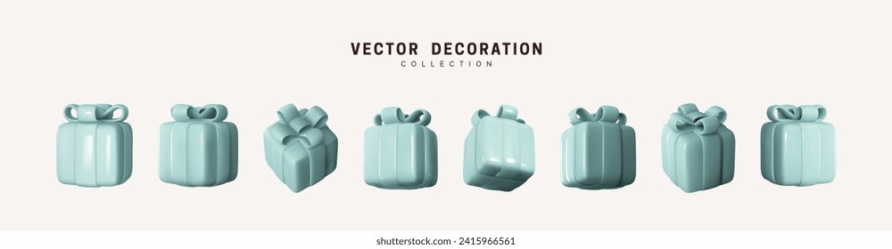 Set of realistic 3d gifts box. Holiday decoration presents. Festive gift surprise. Decor Isolated boxes. Vector illustration
