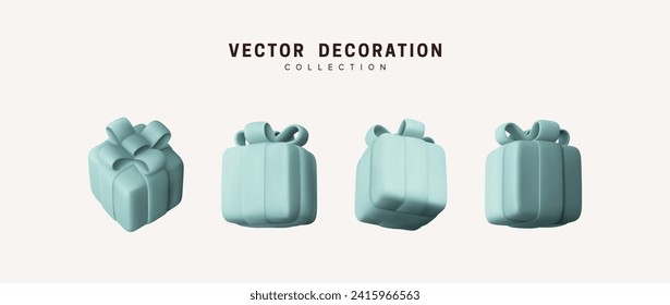 Set von realistischen 3D Geschenkbox. Feiertagsdekoration präsentiert sich. Feierliche Geschenküberraschung. Dekor Einzelne Kisten. Vektorgrafik