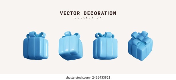 Juego de realistas cajas de regalos 3d. La decoración de vacaciones es un regalo. Sorpresa de regalo festivo. Decoración Cajas aisladas. Ilustración del vector