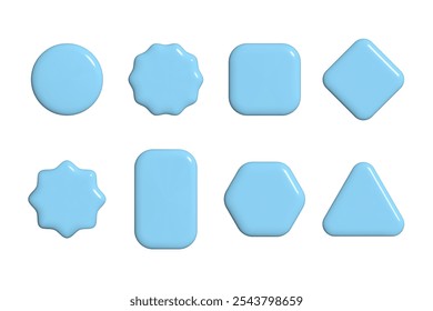 Conjunto de realísticos 3d brilhante plástico forma geométrica luz azul gradiente botões isolados vetor ilustração