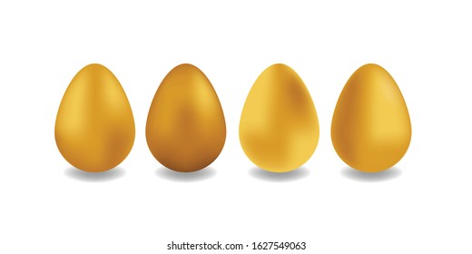 set of realistic 3d gold eggs isolated in the white background. vector design illustration EPS10