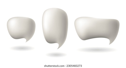 Conjunto de burbujas de habla grises realistas en 3D aisladas sobre fondo blanco. Icono de charla en globo. Conversación y buzón de mensajes, comunicación, web, concepto de publicación de redes sociales. Ilustración del vector	
