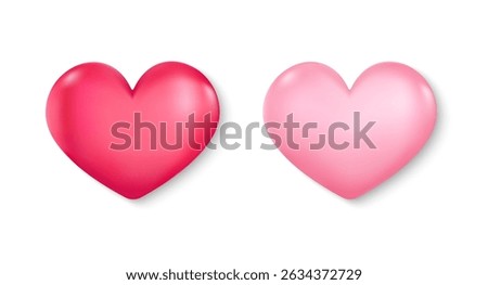 Set of realistic 3D heart icons in red and pink. Love symbols for Valentine's Day and Mother's Day decoration, perfect for social media likes. Vector illustration

