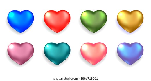 Set of realistic 3d hearts isolated on white background.