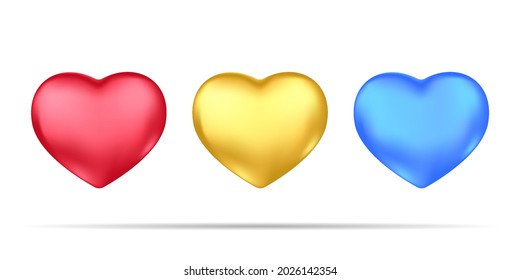 Set of realistic 3d hearts isolated on white background.