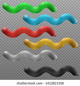 Set of realistic 3d helium balloons in waveform isolated on transparent background. Vector illustration.