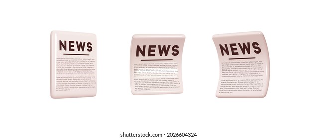 Set of realistic 3d icons news newspapers of different types flat, curved. Paper template isolated. Vector illustration