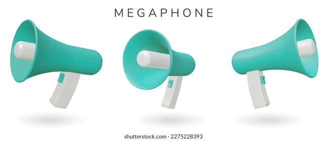 Set of realistic 3d megaphone with sample design. Vector Illustration. loudspeaker or megaphone as announcement icon 3d on white background