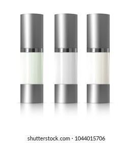 Set of realistic 3d package of cosmetics for cream, whey, foundation, BB. Tube with dispenser