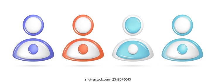 Set of realistic 3d person, user icon. Customer 3d glossy element, colorful customer symbol, profile or avatar UI icon. Vector illustration isolated on white background