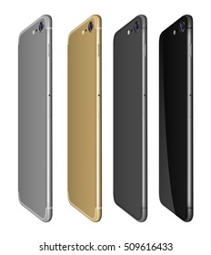 Set of Realistic 3d phone. White, Gold, Black back view smartphone Vector. Perspective view of smartphone mockup. 