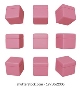 Set realistic 3d pink box. Vector illustration.
