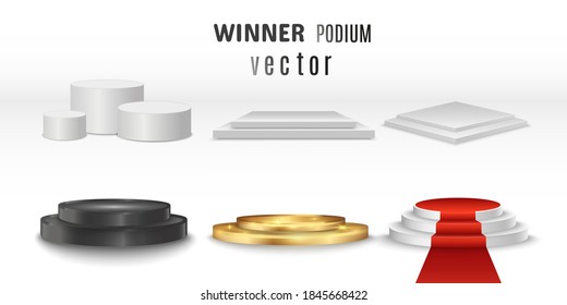 Set of realistic 3D podiums or platforms.Vector illustration.