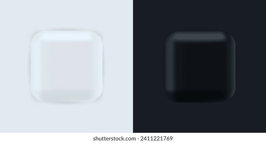 Set of Realistic 3D Square White and Black Metal and Plastic Blank Button. 3D vector buttons neumorphic design. Buttons for web element. Vector.