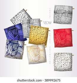 Set of realistic 3d throw pillows. Apartment interior design element. Cushions isolated on a white background.