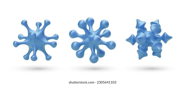 Set of realistic 3d viral cells with shadow isolated on white background. Vector illustration