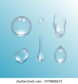  Set of Realistic 3d Water drops on Gradient Background. Vector illustration