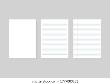 Juego de hojas en blanco A4 y libro blanco realista con líneas con espacio de copia en blanco