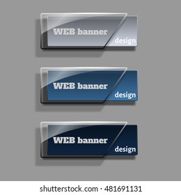 Set of realistic abstract banners with glass elements. Web banners set. Creative design. Vector illustration.