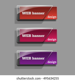 Set of realistic abstract banners with glass elements. Web banners set. Creative design. Vector illustration.