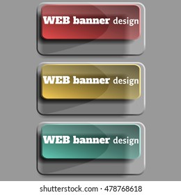  Set of realistic abstract banners with rectangular glass elements.  Creative design. Vector illustration.