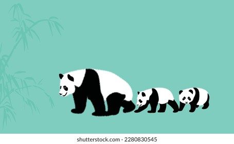 Set of realistic adult giant pandas bears and their cubs. Animals of China. panda illustrations set. Vector