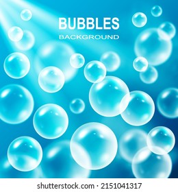 Conjunto de burbujas blancas de aire realistas en el agua. Ilustración del vector