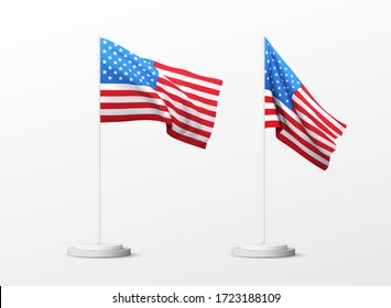 Set of realistic american flag isolated on white background. Vector illustration EPS10