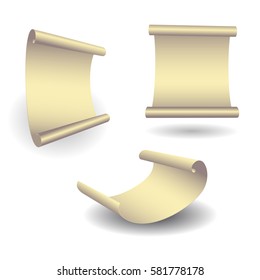Set of realistic ancient scrolls on white background. Antique scroll set. Vintage element for your design. Vector illustration