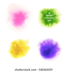 Set of Realistic Aquarelle Blots on White Background. Kit of Colored Watercolor Spots. 