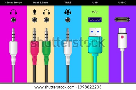 set of realistic audio connectors isolated or various audio jack plug for sound system or usb universal audio connector symbols concept. eps vector