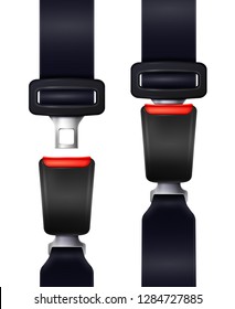 Set of realistic automobile seat belts in fixed and unblocked view isolated on white background vector illustration