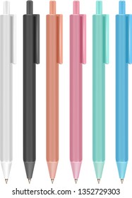 Set of Realistic Ball Pens Isolated on White Background. Vector