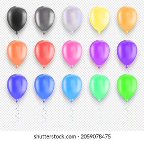 Set of realistic balloon, All colors. Balloons for birthday, parties, weddings, holidays, events. Isolated on transparent background