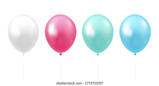 Juego de globos realistas. 4 colores. Sobre fondo blanco. Ilustración del vector