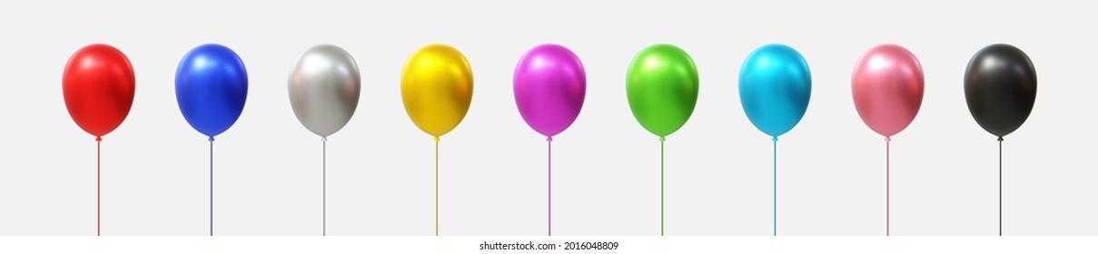 Set Of Realistic Balloons Vector. Multicolored, Red, Blue, White, Yellow, Green, Purple, Pink, And Black.