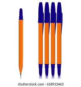Set of Realistic Ballpoint Pens Isolated on White Background. 3D Vector Illustration