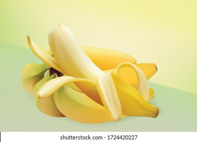 Set Of Realistic Banana Fresh Fruit