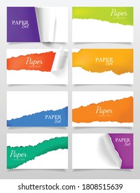 Set of realistic banners with color and white torn paper design isolated vector illustration