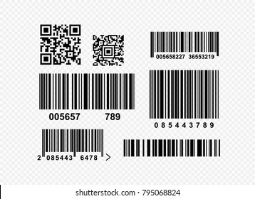Set of realistic barcode black icon. Barcode vector illustration. Isolated on transparent background