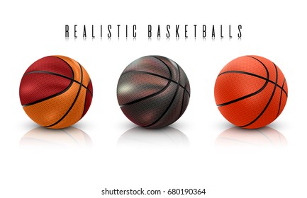 set of realistic basketball ball with shadow and reflection isolated on white background. vector illustration