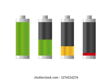 Set of realistic batteries charge. Charge level indicators. Eps10