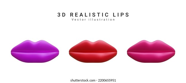 Conjunto de preciosos labios realistas aislados en un fondo blanco. Ilustración vectorial.